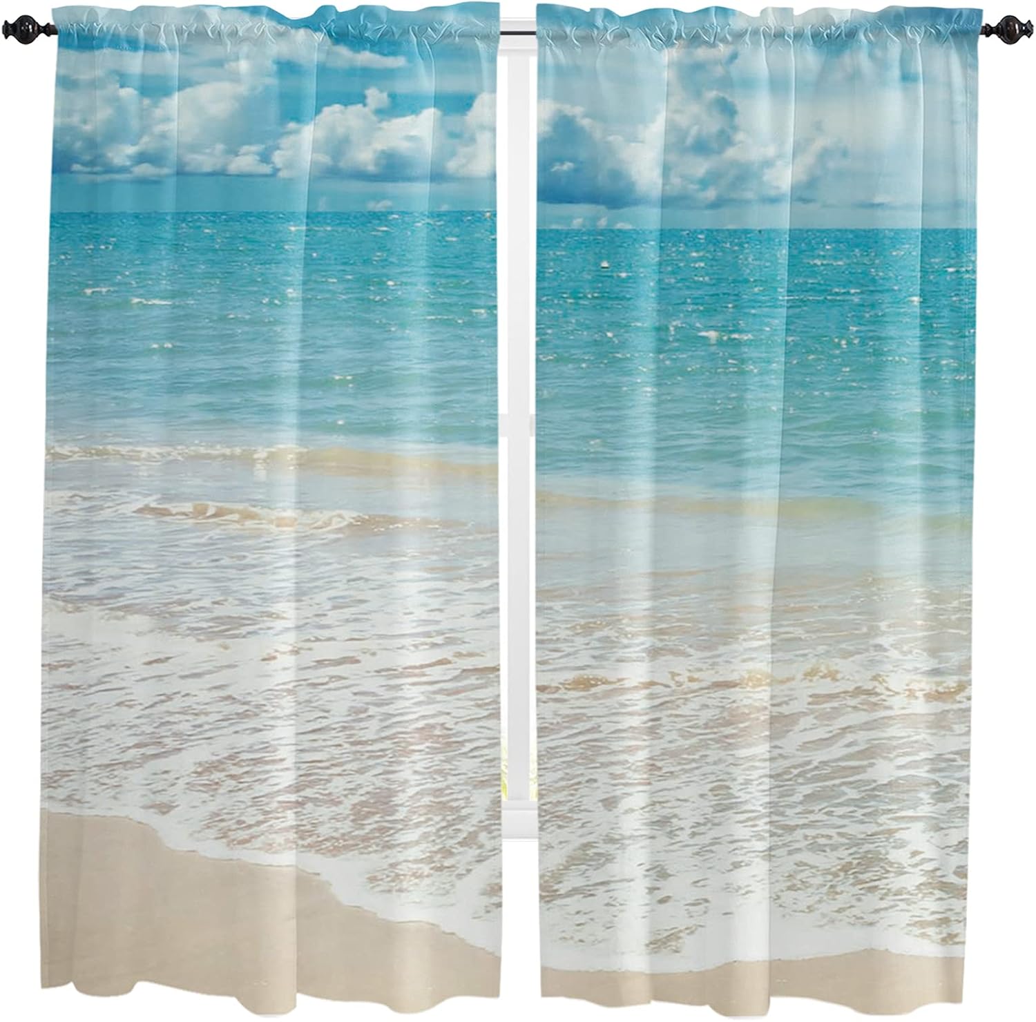Amazon.com: Jolunifun Ocean Beach Theme Kitchen Curtains for Bedrooml Living Room 72 Inch Length ...