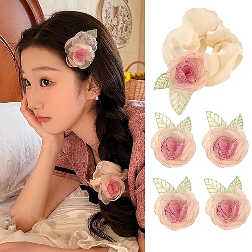 Diadema con clip lateral para la cabeza de hada, accesorios para el cabello para mujeres y niñas, elegante clip para el pelo rosa, diadema floral