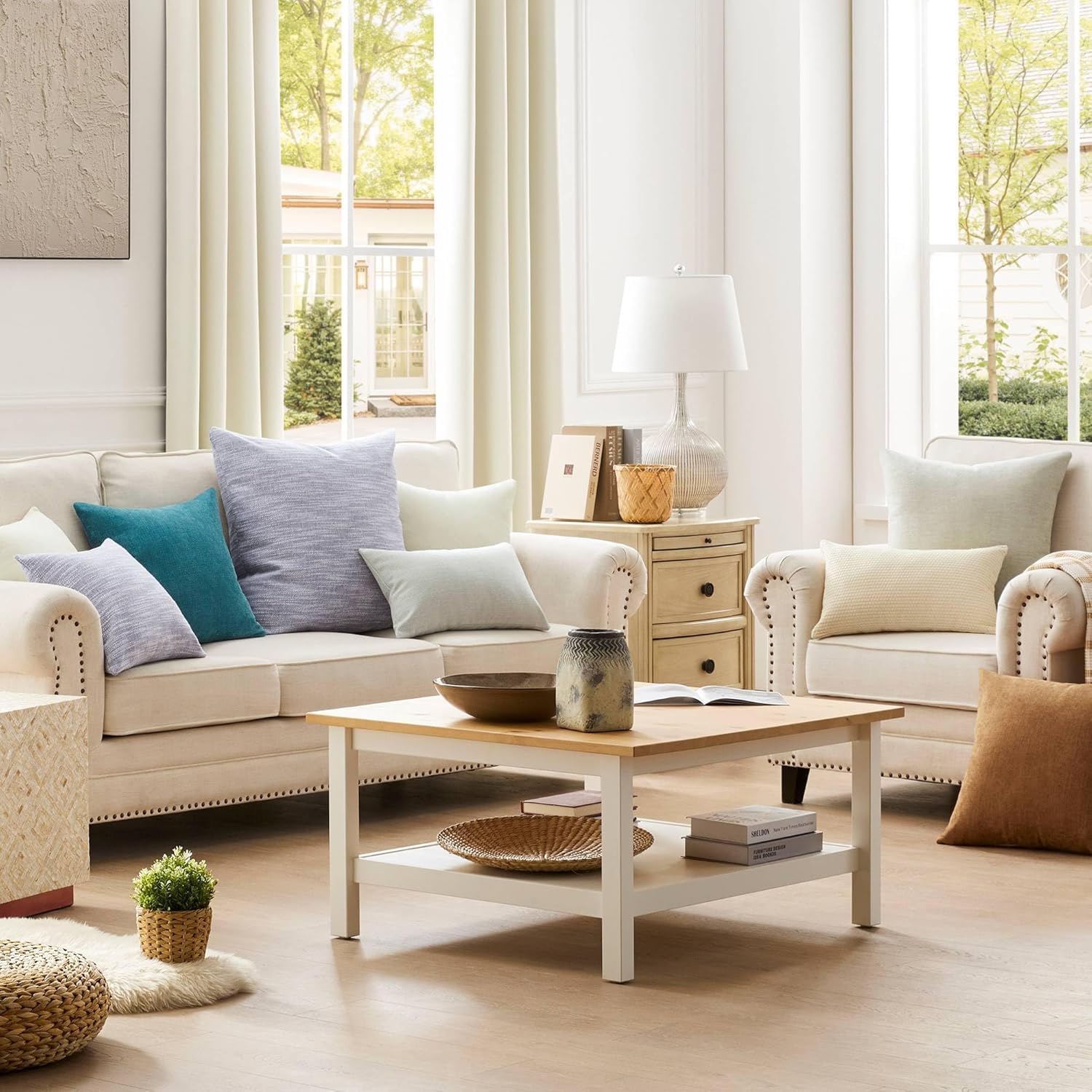 puredown® Euro Pillow Inserts 24 x 24 (Pack of 2, White), Feather Down Pillow Stuffer, White Throw Pillows for Bed, Couch, and Cushion