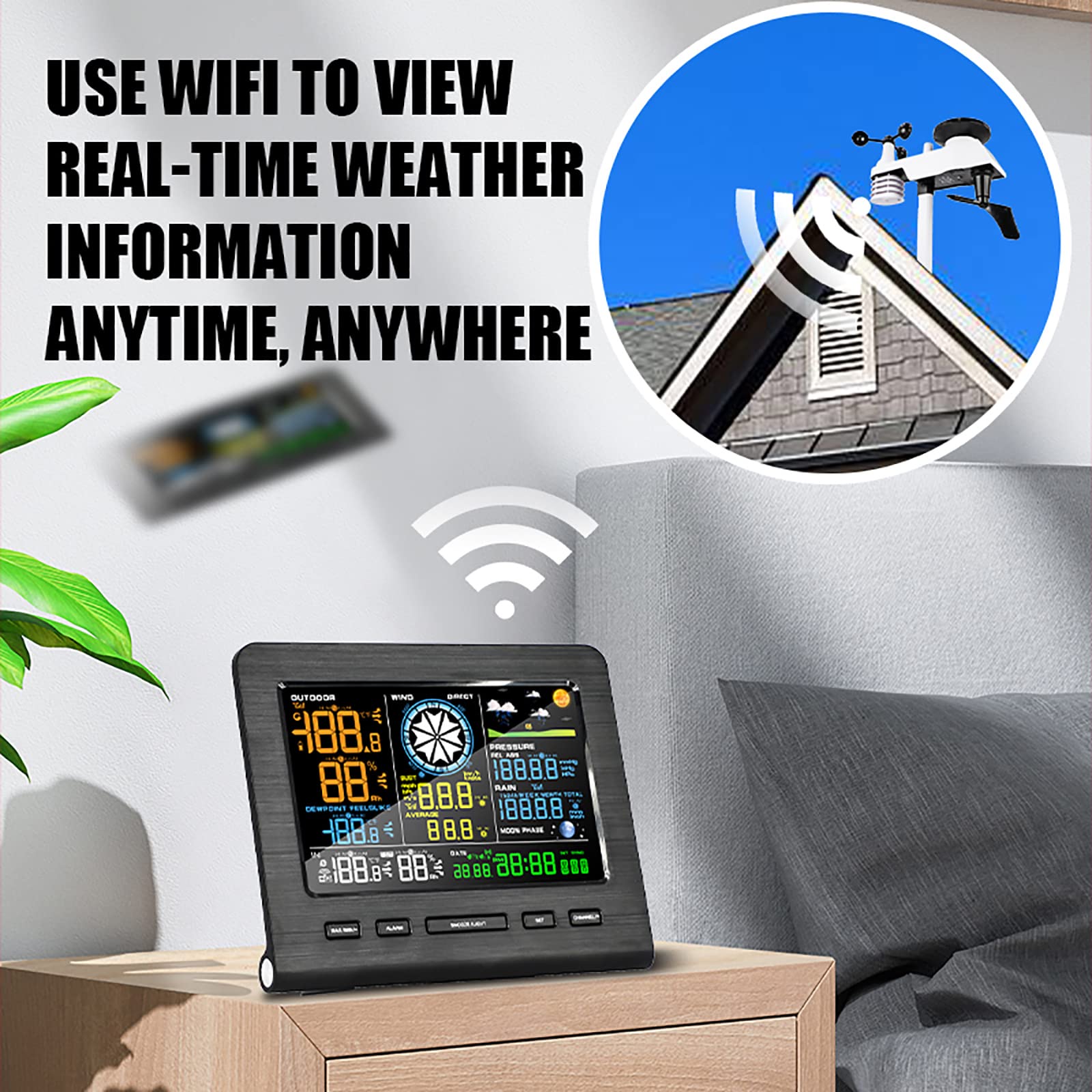 Stazione meteorologica WiFI digitale 8 in 1, Stazione meteorologica wireless con sensore wireless, Velocità del vento, Direzione del vento, Pioggia, Temperatura, Umidità, Barometrica, Illuminamento
