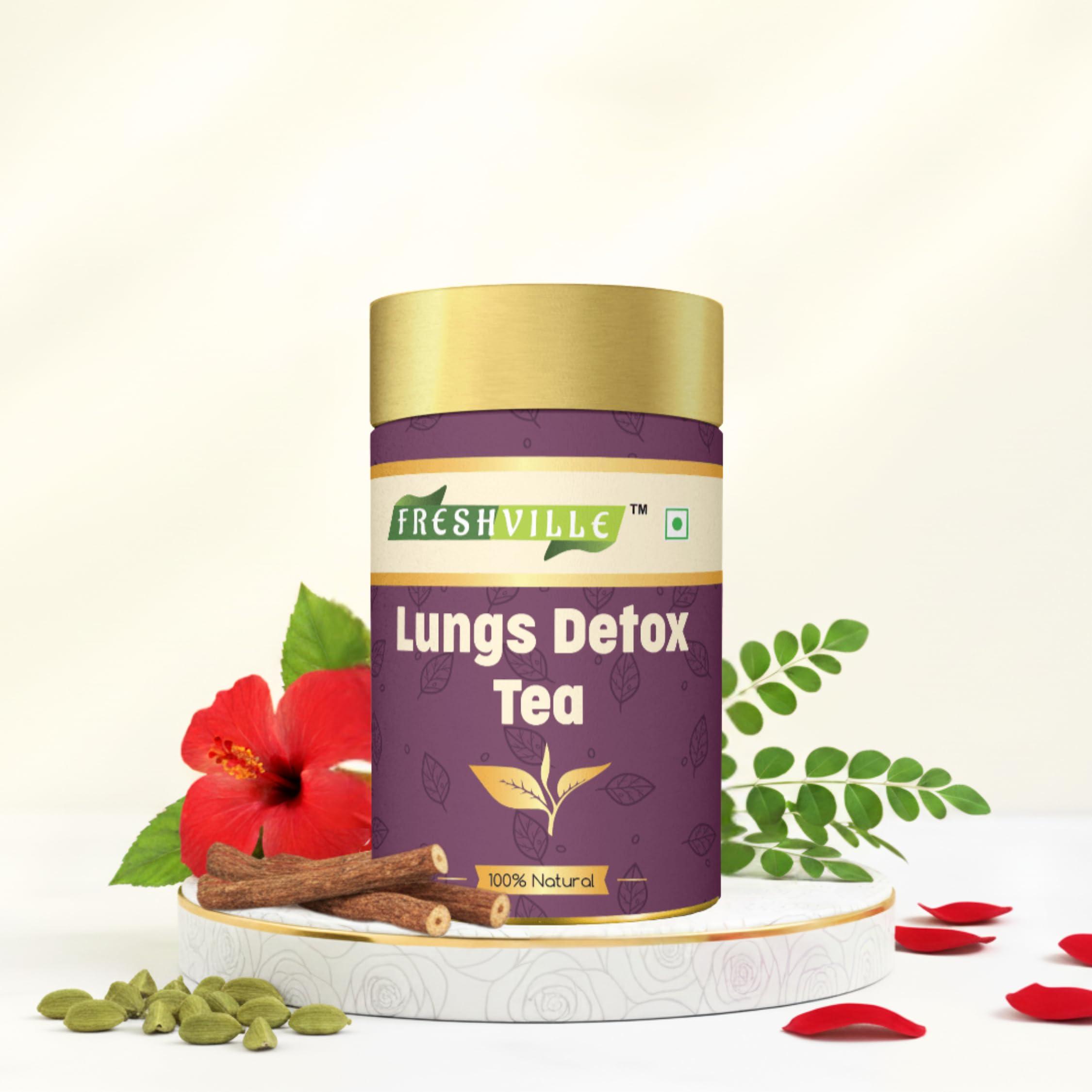 Freshville Lungs Detox Tea, Pure & Natural, Helps In Detoxify the Lungs, Moringa, Rose Petals, Peppermint, Lemongrass, Hibiscus, Cinnamon, Mulethi, Tulsi, Fenugreek, Ginger, Green Tea (15 Day Pack)-image-44
