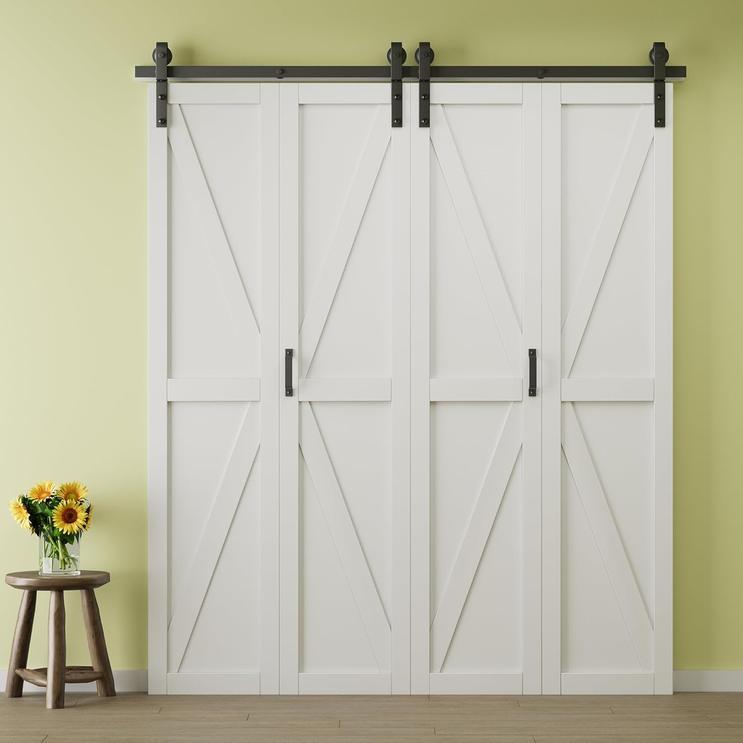 Preassembled Panels & Paintable Bifold Barn Door with Hardware Included, K-Shape Solid Core Bi Fold Barn Door for Interior Closet Pantry Laundry, Easy Setup Smooth Operation, 80" x 84"