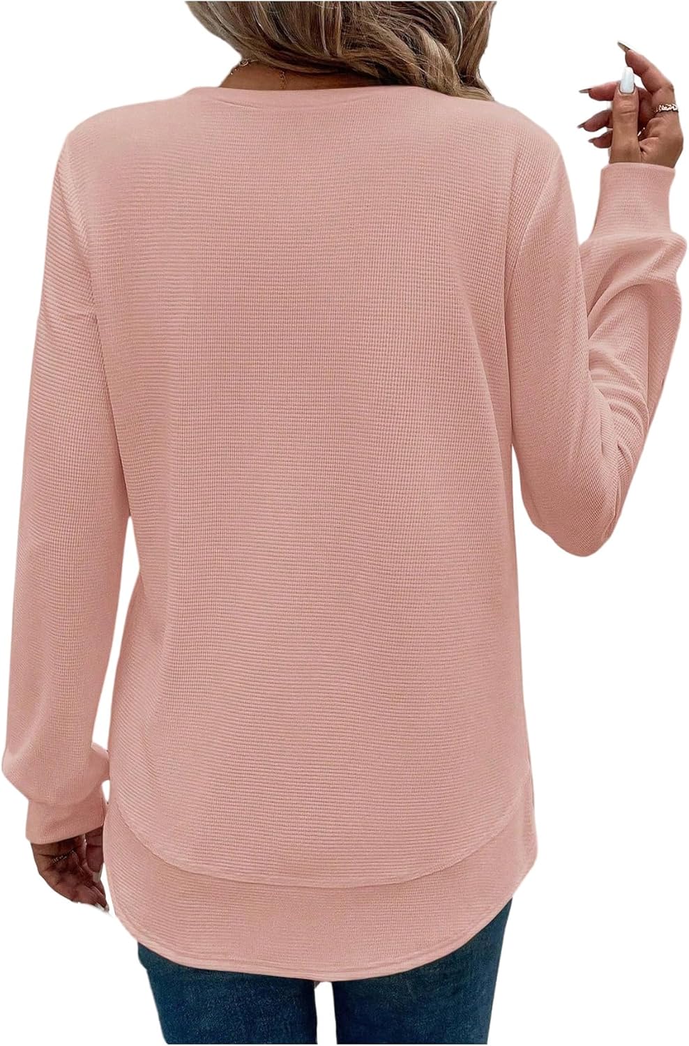 SweatyRocks Women's Casual Loose Fit Sweatshirts Waffle Pattern Lightweight Pullover Tunic Tops Fall Clothes - Image 2