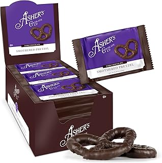 Asher's Chocolates, Chocolate Covered Pretzels, Gourmet Sweet and Salty Candy, Individually Wrapped Snack, Family Owned Since 1892 (18 count, Dark Chocolate)