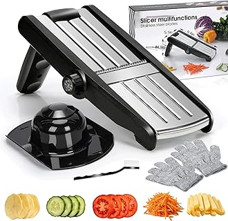 MASTERTOP Mandoline Slicer, 5 in 1 Mandoline Food Slicer for Kitchen,Stainless Steel Mini Vegetable Slicer with Safety Glove & Cleaning Brush,Adjustable Vegetable Chopper for Potatoes