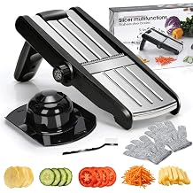 MASTERTOP Mandoline Slicer, 5 in 1 Mandoline Food Slicer for Kitchen,Stainless Steel Mini Vegetable Slicer with Safety Glove &amp; Cleaning Brush,Adjustable Vegetable Chopper for Potatoes