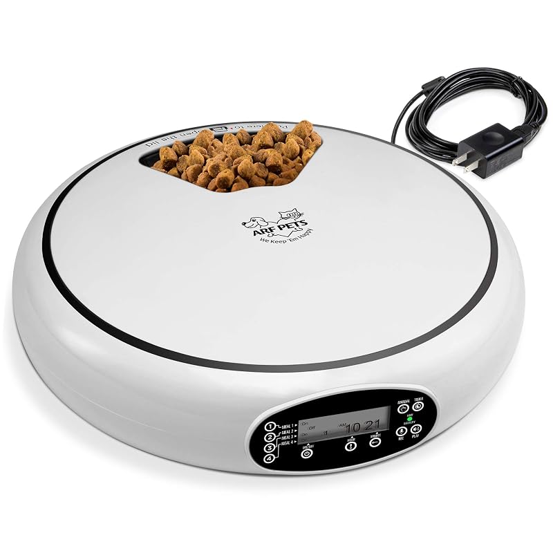 Comedouro Automático para Cães e Gatos Arf Pets com Timer, Gravação de Voz e Bandeja para Alimentos Secos ou Úmidos – 5 Refeições