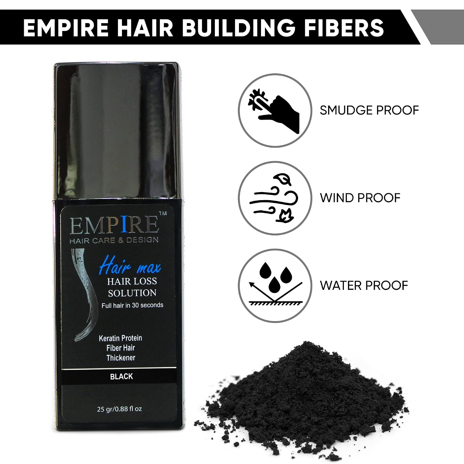 Empire Hair Max Keratin Loss Concealer Thickening Fibers Builder 0.88oz / 25gr (Black)