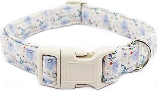 Ink blue floral cotton dog collar with quick-release buckle