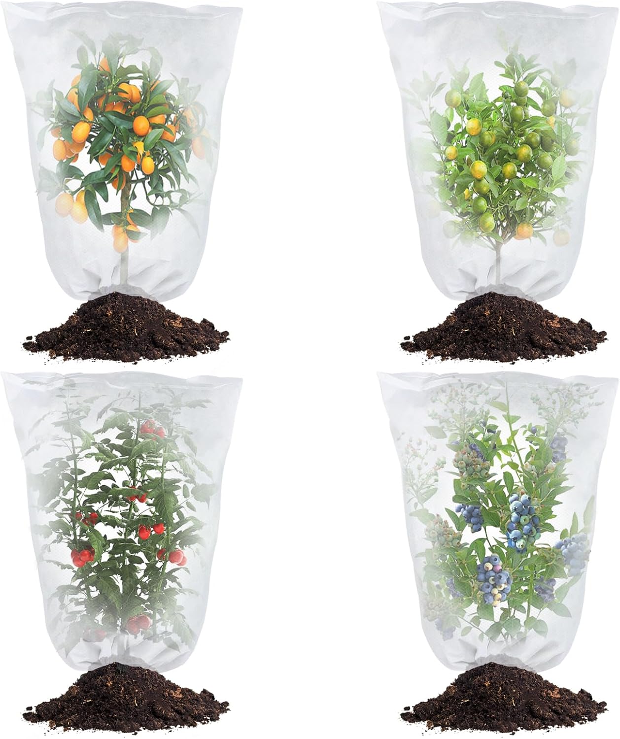 SnugNiture Bird Netting for Garden Protection – 4 Pack, 3.5 x 5 FT Drawstring Pest Barrier Bags, Insect with Bird Garden Netting for Vegetables, Tomato, Blueberry Bushes Plant Protection