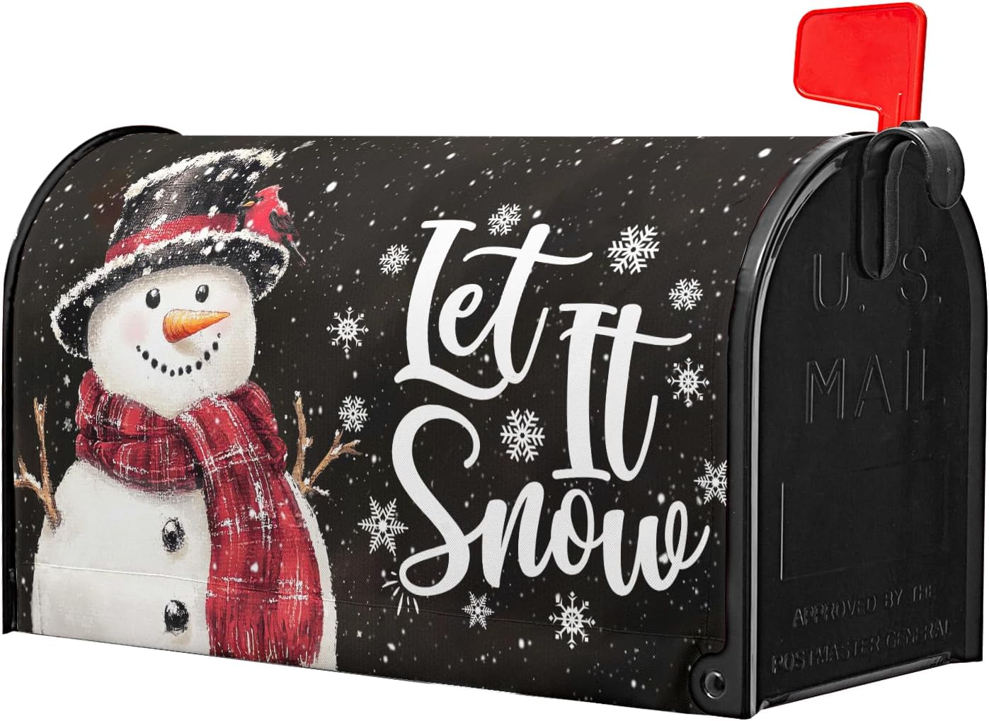 Snowflakes Mailbox Covers Magnetic Standard Size 18" X 21",Winter Cute Snowman Black Mailbox Wraps Post Letter Christmas Box Cover for Holiday Garden Yard Decor image 3