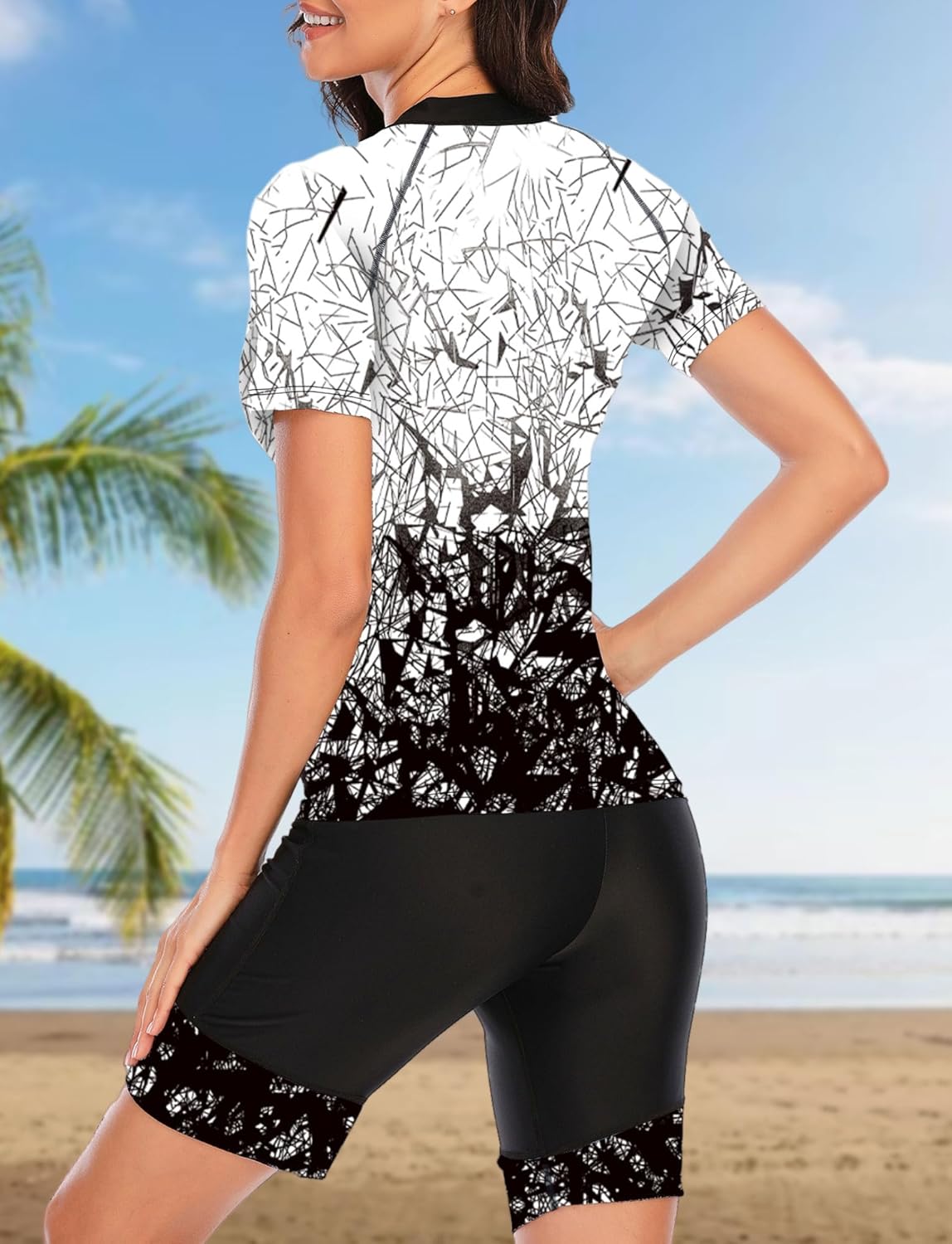 Women's Two Piece Rash Guard UPF 50+ UV Sun Protection Swimsuit Floral Printed Surfing Bathing Suit with Boyshorts