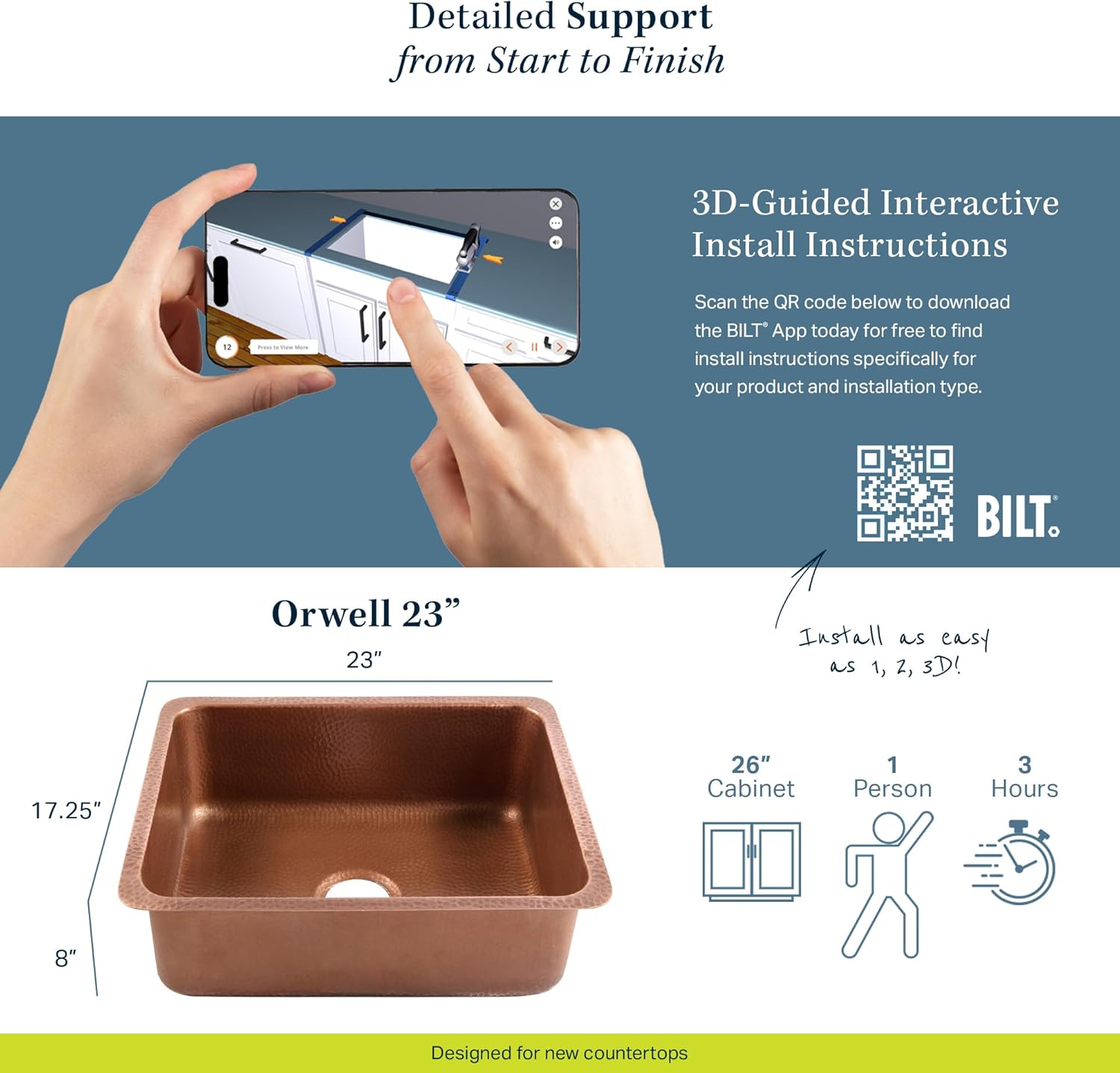 Sinkology Orwell Copper 23" Single Bowl Undermount Kitchen Sink Kit with Bottom Grid and Drains