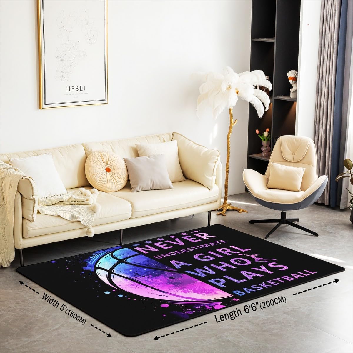 Basketball Area Rug 3'x5'x0.39'',Watercolor Tie Dyed Ball No Shedding Area Rugs for Living Room,Girls Outdoor Sport Home Decor Office Area Rug,Glitter Print Non Slip Washable Decor Carpet 3'x5'