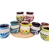 JARRITOS mexican mug clay, Mexican clay cup, MEXICAN cup hand painted Hand made Mexican pottery coffee mugs (4Mixcolorspack)