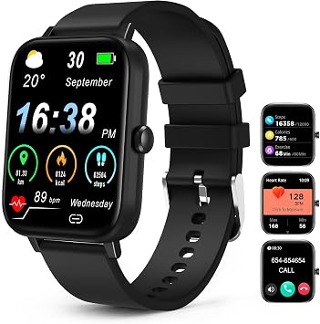 Choiknbo Smart Watch for Men - Bluetooth Call, Fitness Tracker, Heart Rate & Sleep Monitor, 1.83" HD Touch Screen Smartwatch, IP68 Waterproof - for Android & iPhone, Black