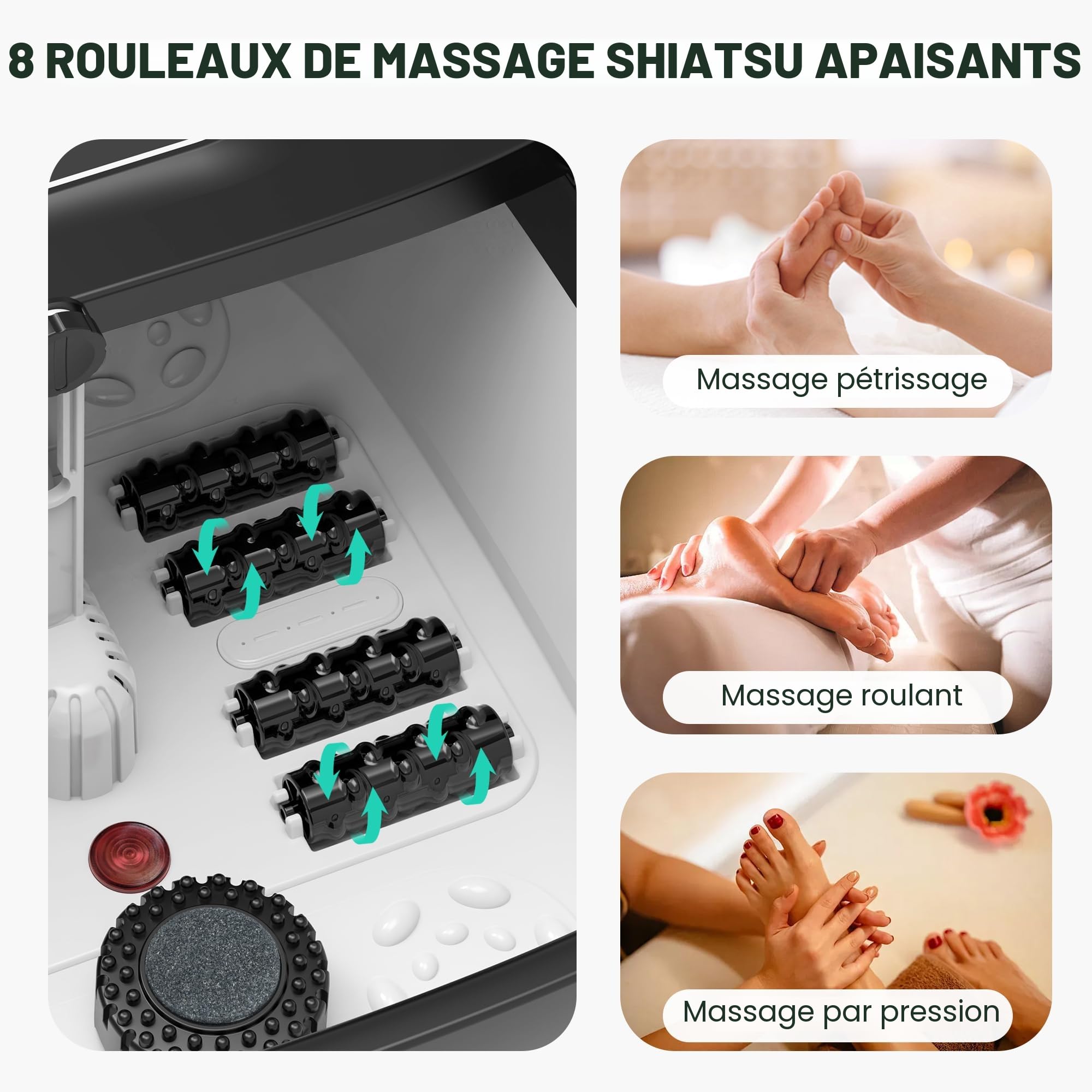 Snailax Bain de Pieds Pliable avec Chauffage et Massage, Spa Pour Pieds avec 14 Niveaux de Chauffage | Rouleaux Shiatsu | Bulles | Lumière Rouge | Minuterie, Massage Pieds Spa 35℃-48℃
