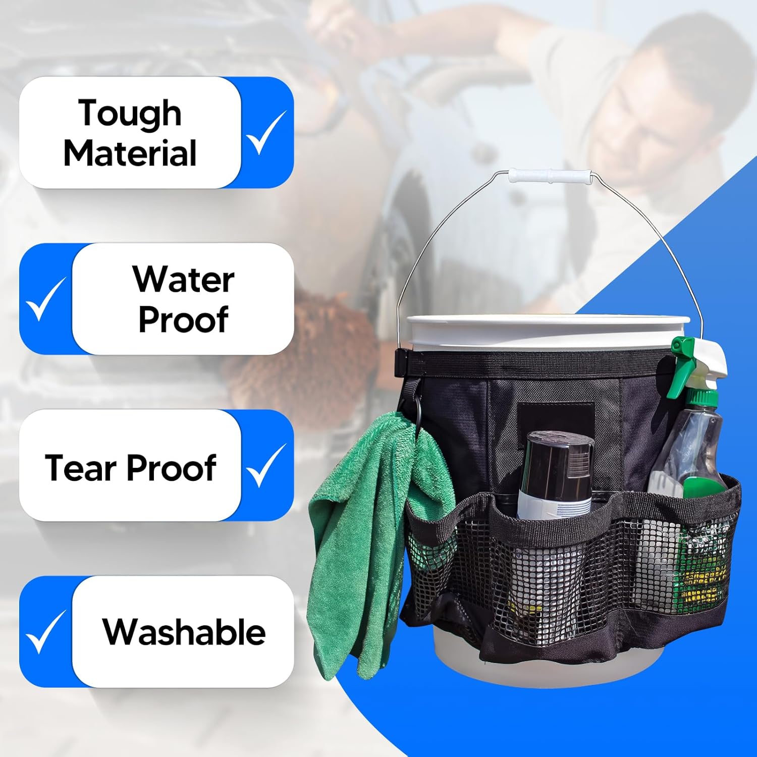 Multi Purpose Car Bucket Wash Tool Organizer Container, Fishing Storage Bag for 5 Gallon Bucket Hiking Camping Cooking Cleaning Garden Fishing Tools Supplier Bag Only