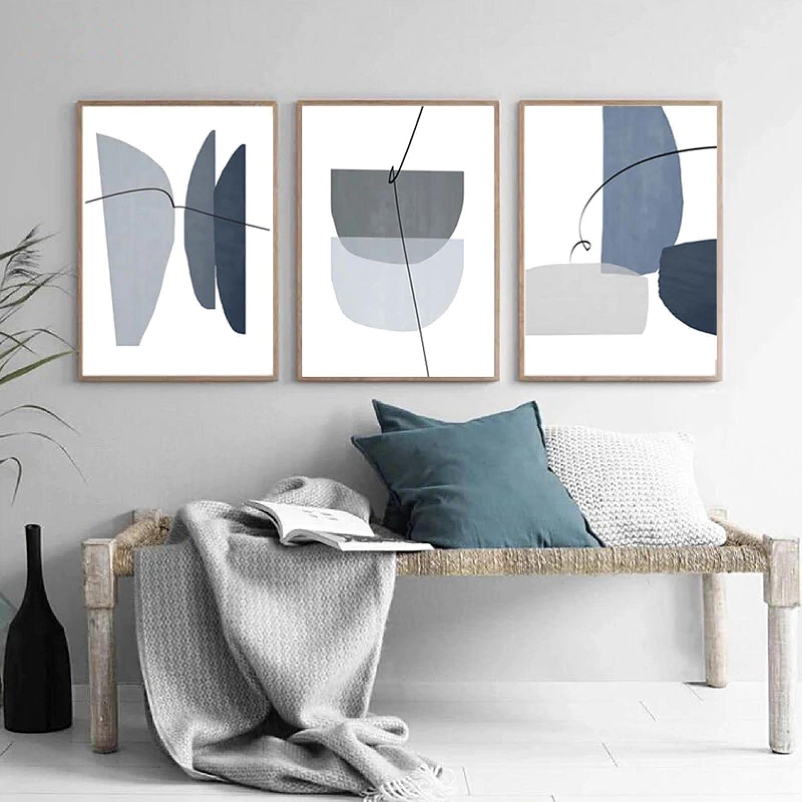 IBUKHSDGYIFH Pittura astratta geometrica pittura su tela moderna giallo grigio blu wall art per soggiorno decorazioni per la casa senza cornice-50x70cm