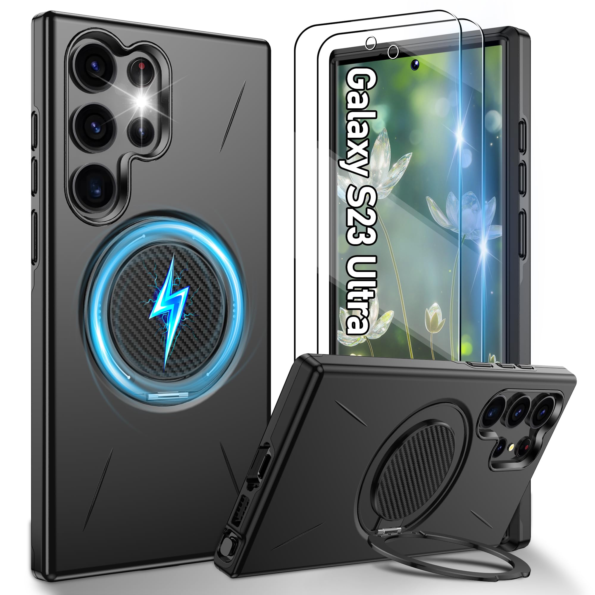 Gritup für Samsung S Serie Gehäuse [Kompatibel mit MagSafe Zubehör]: 2 Stück HD-Bildschirmschutz, eingebauter Kickstand, Dual Layer Stoßdicht, Kamera Guard, Samt Touch