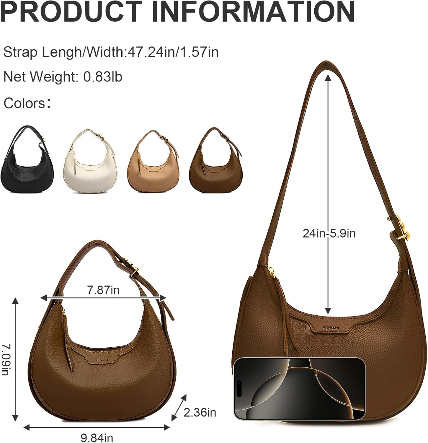 WITERY Small Crescent Bags for Women Vegan Leather Crossbody Purses Slouchy Shoulder Bag Handbag Clutch Hobo Underarm Purse - Image 3