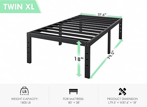 Miniatura 16 de Marco de cama Queen – Marco de cama de plataforma resistente de 18 pulgadas, tamaño Queen, marco de cama de metal resistente, no necesita somier,