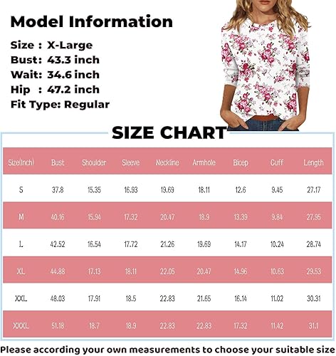 Miniatura 5 de Camisas de manga 34 para mujer, estilo bohemio, estampado, cuello redondo, casuales, básicas, blusas holgadas