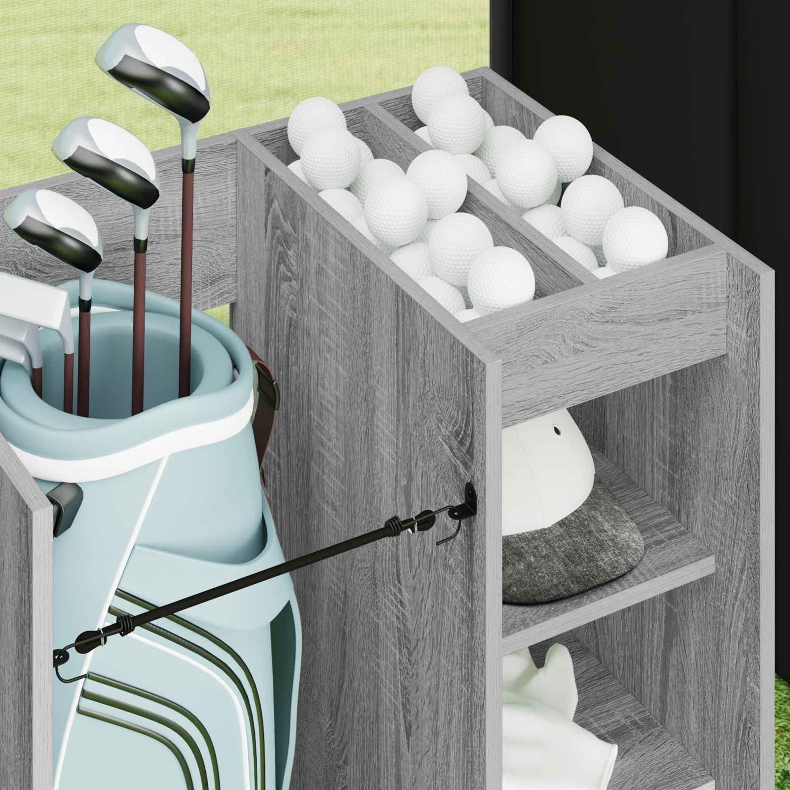 Gecheer Golf-Schrank Uni Grau, 65 x 45 x 98 cm, Holz, Stauraum für Golfzubehör, für Garage und Wohnraum