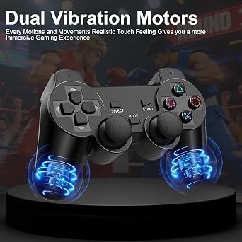 ADHJIE PS2 Controller, 2 Packs 2.4GHz Wireless Controller for PS2/PS2 Slim/PS1, Wireless PS2 Replacement Controller, Double Vibration, Black