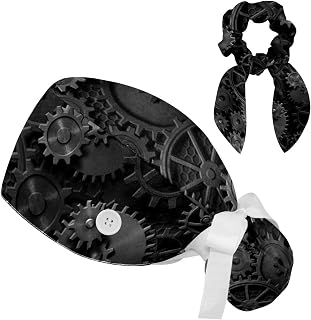 FVQL Set of 2 Bouffant Caps with Hairband Surgical Caps Scrub Cap, Gear Pattern