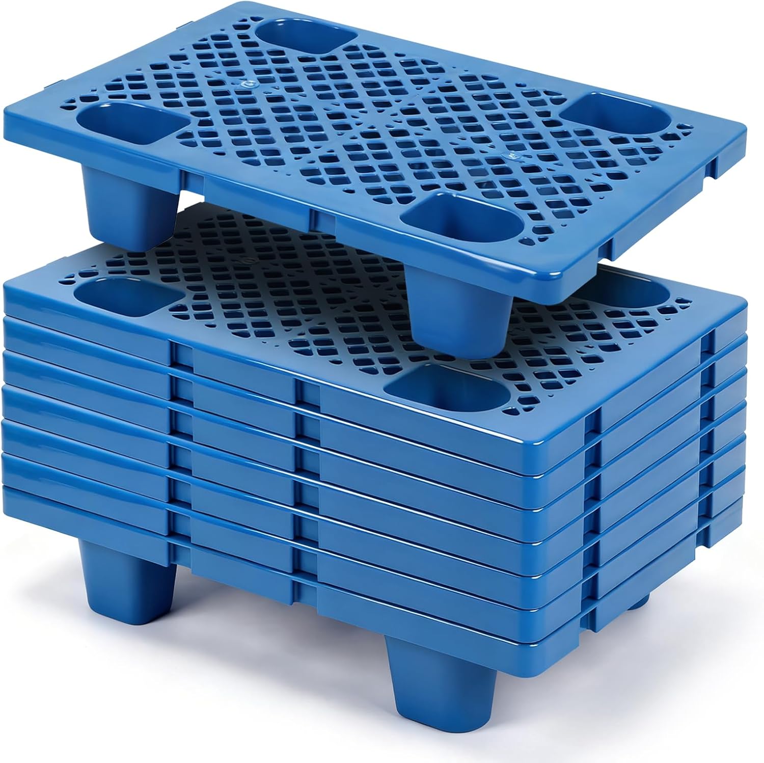 8 PCS Thickened Plastic Pallets Interlocking Storage Floor Pad with Breathable Grids for Garage Supermarket Warehouse Restaurant Kitchen Basement Storage 23.6x15.7x4.7in (Blue)