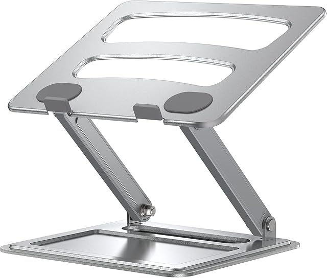 LORYERGO Adjustable Laptop Stand for 10-17 inch Laptops, Ergonomic Laptop Riser, Multi-Height Adjustable with Heat-Vent, Max Weight 8kg, Laptop Stand for Desk, Home, Office, LELR02-E, Silver