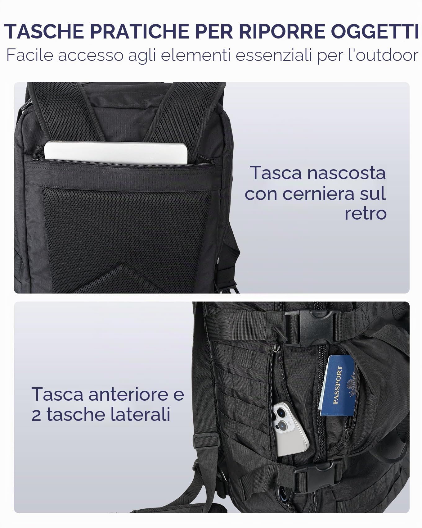 Arxus Zaino Tattico 60L, Borsone da Viaggio e Sport per Uomo Donna, 3 in 1 Zaini Bagaglio a Mano Borsa a Tracolla, Grande All'aperto Backpack per Trekking Escursionismo Campeggio
