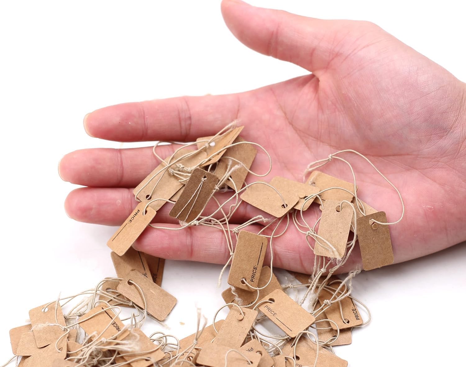 100pcs Small Price Tags with Strings Attached,0.9" Handmade Jewelry Kraft Paper Gift Hang Tags Garment Tags for Candy/Gift/Cookies Display Packing Label Card