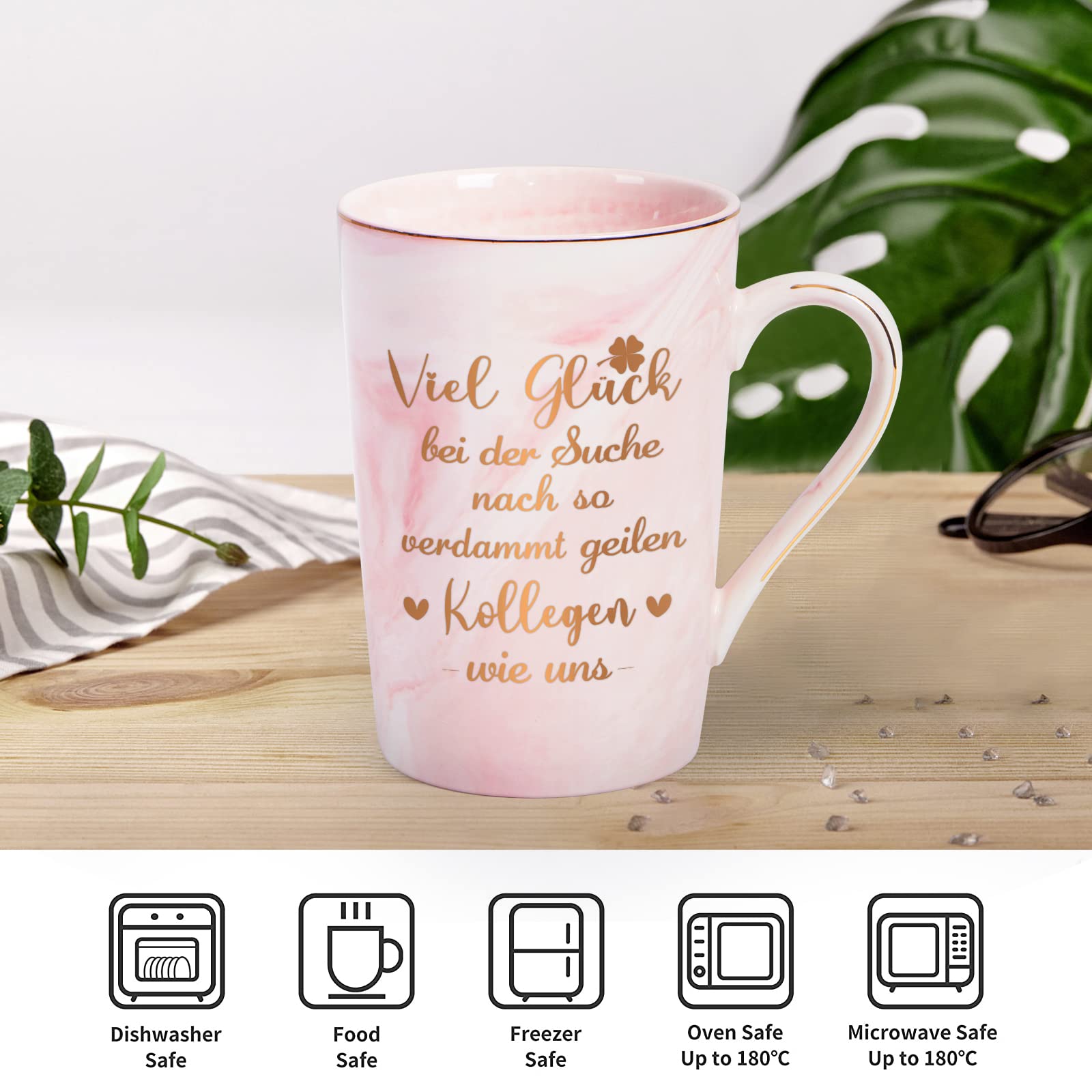 Tazza Addio Collega 'Buona Fortuna Nella Ricerca', 400 Ml, Rosa, Regalo Di Separazione Lavoro - 2