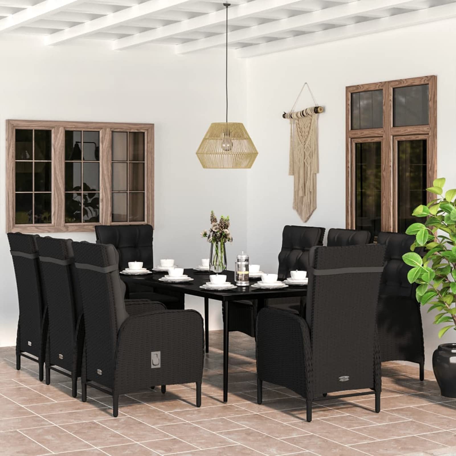 3099370 Set da Pranzo da Giardino 9 pz con Cuscini Nero Testata in Legno,Testata Letto Matrimoniale Muebles Dormitorio Spalliera Letto Testiere per Letto Matrimoniale