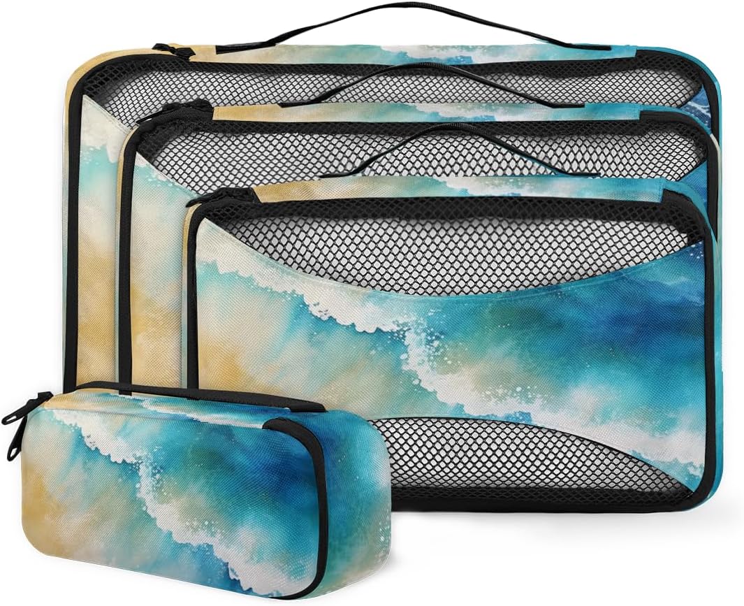 Beach Waves 4 Set Packing Cubes Packing Cubes for Women Lightweight Travel Essential Bag Clothes Carry on Suitcase Bags for Accessories Essentials