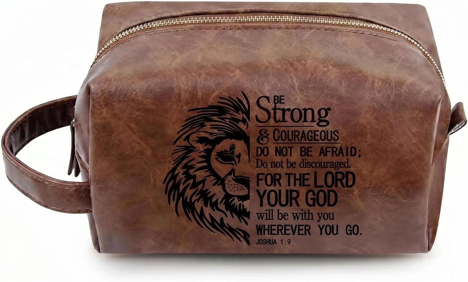 THTCSQ Christian Gifts,Leather Toiletry Bag for Men, Personalized Travel Toiletry Organizer,Bible Verse Faith Religious Birthday Inspirational Gifts (JOSHUA 1:9)