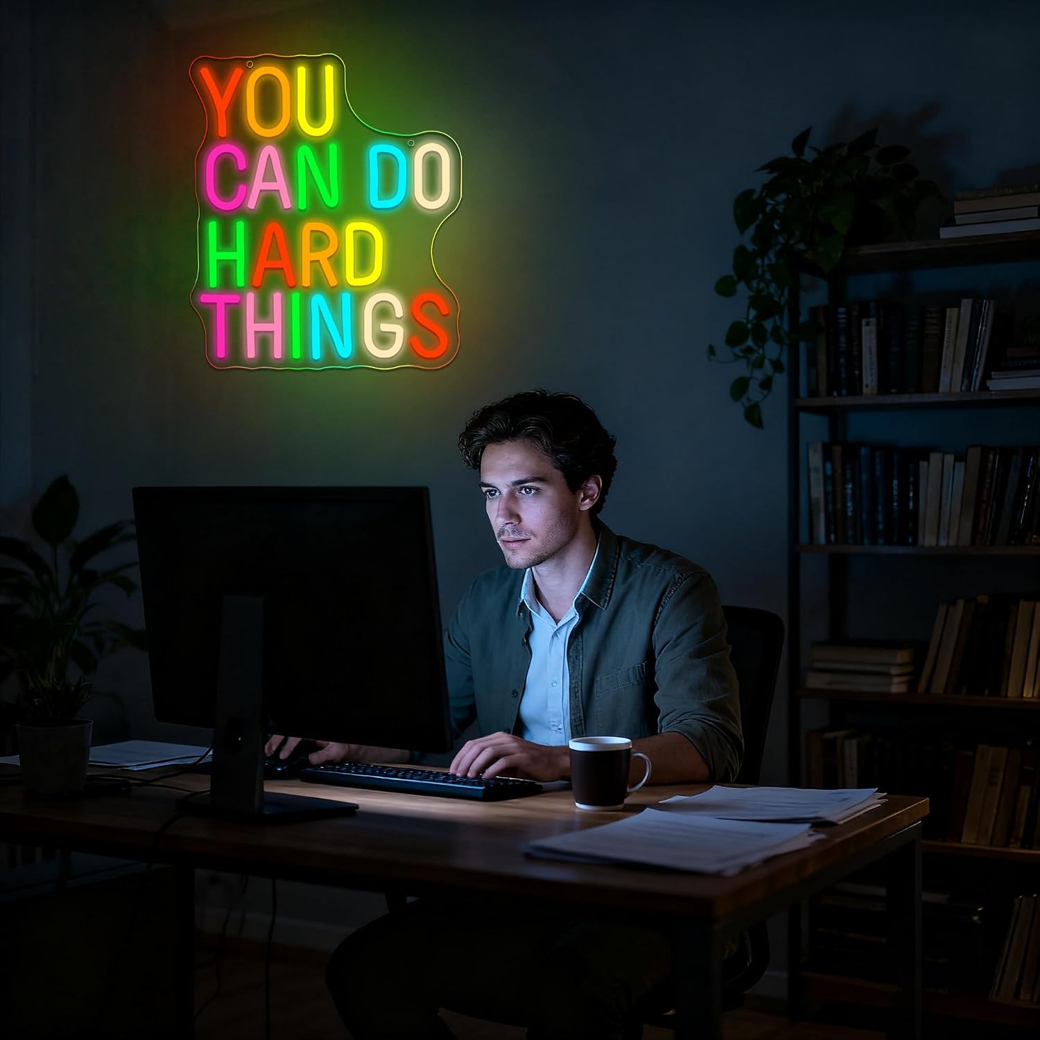 You Can Do Hard Things Neon Sign for Wall Decor Dimmable Inspirational LED Neon Lights for Classroom Decor Positive Wall Art for Study Room Office Bedroom Studio Gifts for Teen Size 13*11.2in(GLNP240)