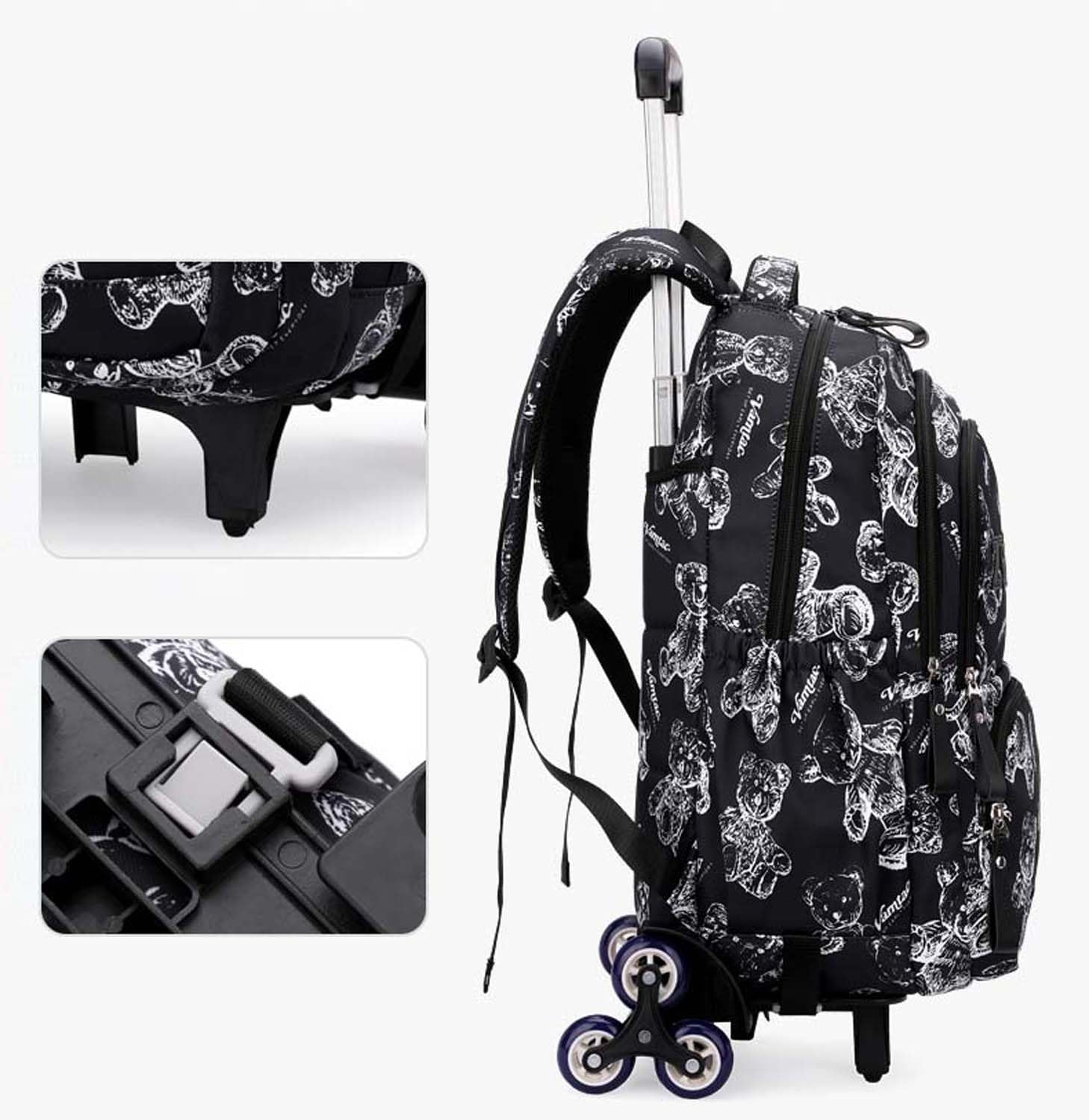 Zaino Scuola Trolley per Bambini Ragazzi,36L Zaino con 6 Ruote per Ragazzo Adolescenti 9-24 anni,Zainetto con Carrello Removibile,Zaini per Elementare e Medie per Viaggi