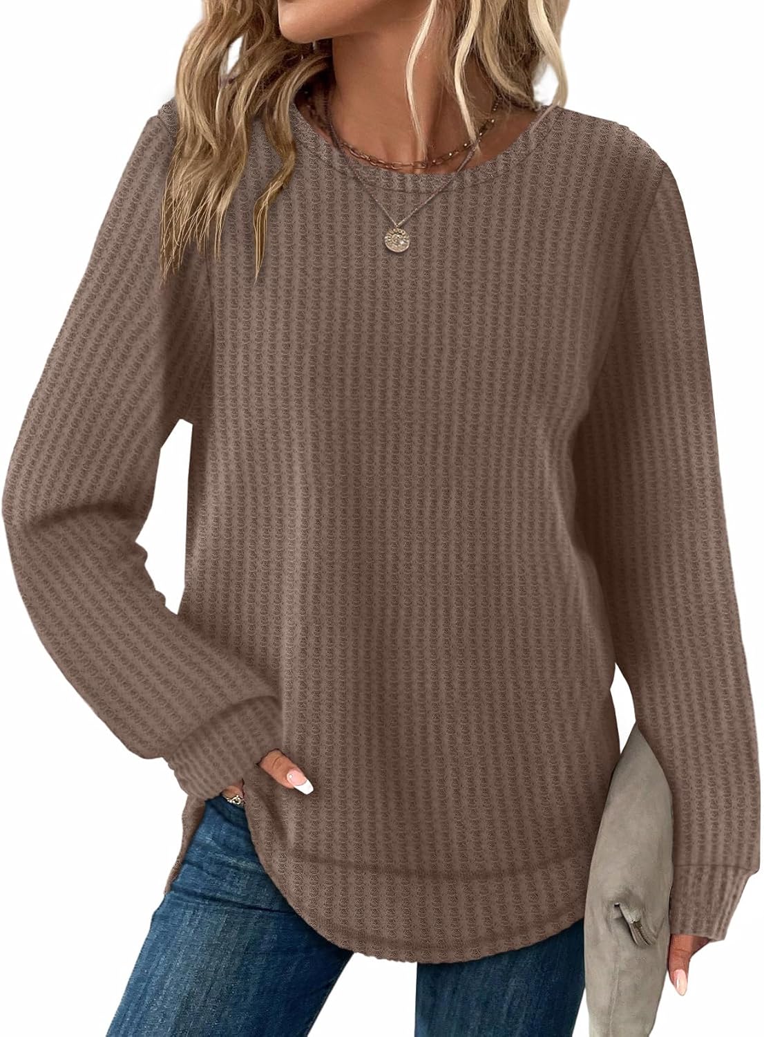 WIHOLL Tunic Tops for Women Loose Fit Dressy Waffle Knit Long Sleeve Shirts Trendy Fall Fashion Crewneck Sweaters Curved Hem WIHOLL Tunic Tops for Women Loose Fit Dressy Waffle Knit Long Sleeve Shirts Trendy Fall Fashion Crewneck Sweaters Curved Hem