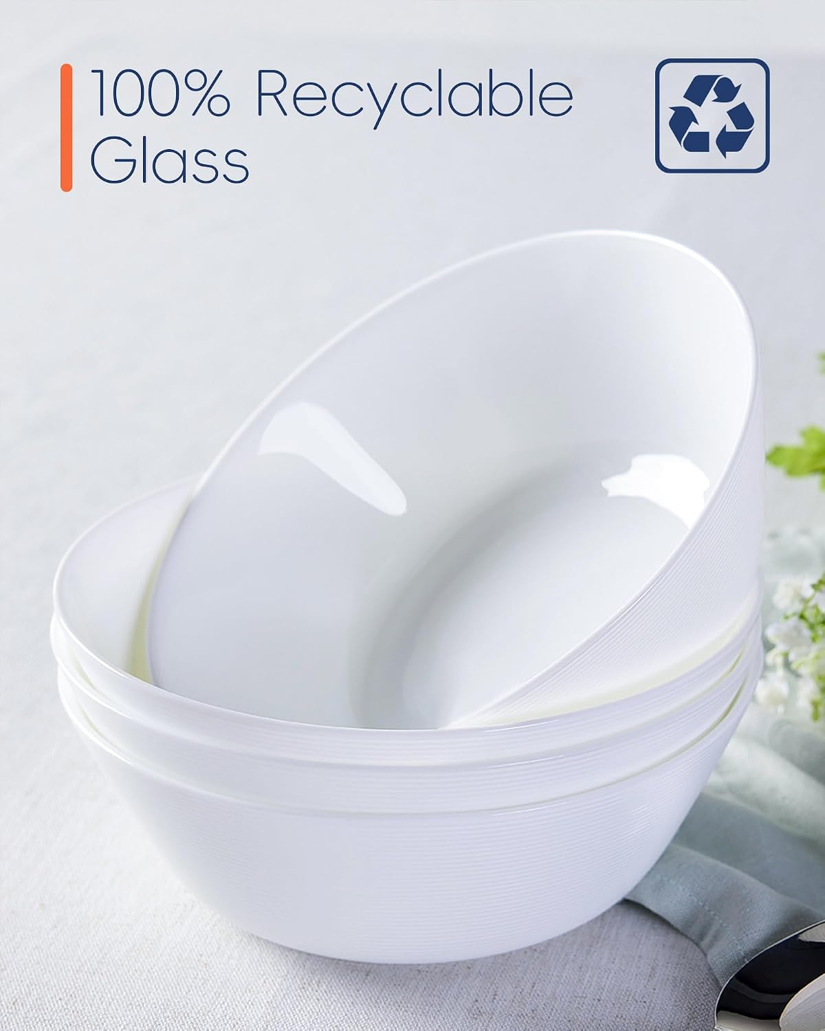 LaGlint 38 OZ White Opal Glass Soup Bowl Set of 4, 7.5 Inch