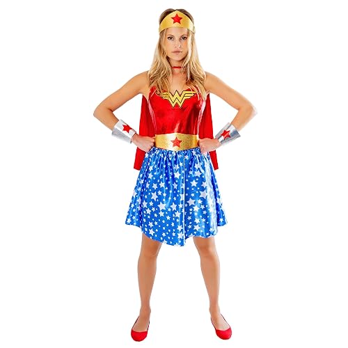Rubies Disfraz Wonder Woman Deluxe para mujer, Vestido con capa, diadema y guanteletes