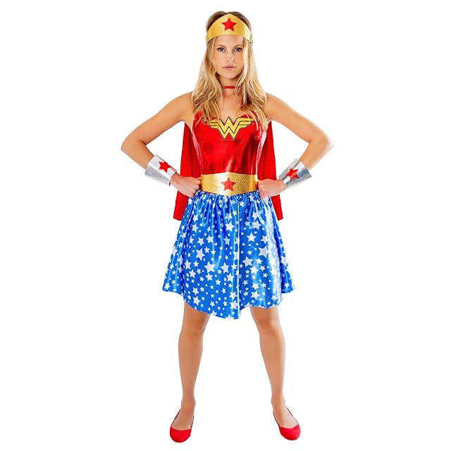 Rubies Disfraz Wonder Woman Deluxe para mujer, Vestido con capa, diadema y guanteletes