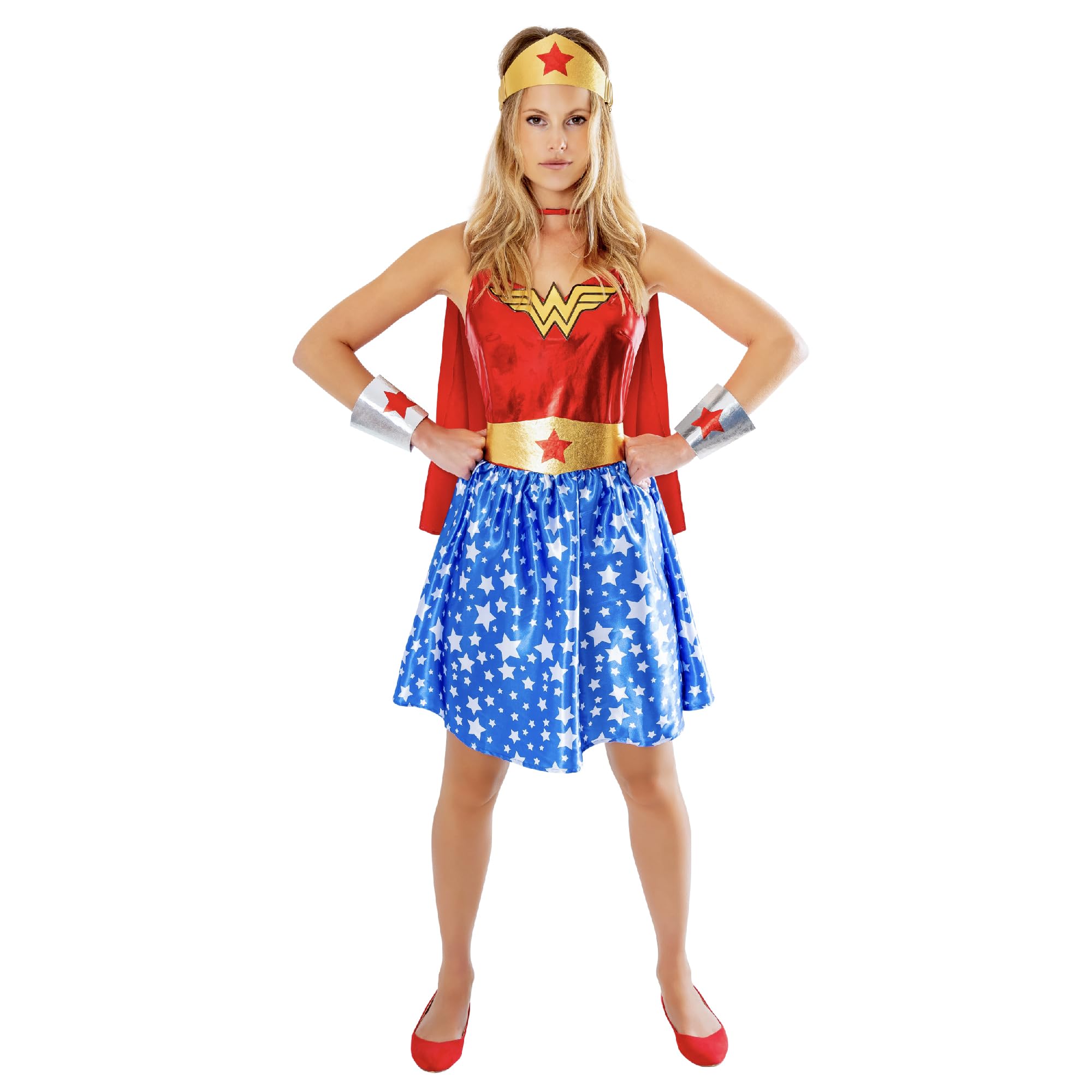 Rubies Disfraz Wonder Woman Deluxe para mujer, Vestido con capa, diadema y guanteletes, Oficial DC Comics para Carnaval, Halloween, Fiestas y cumpleaños