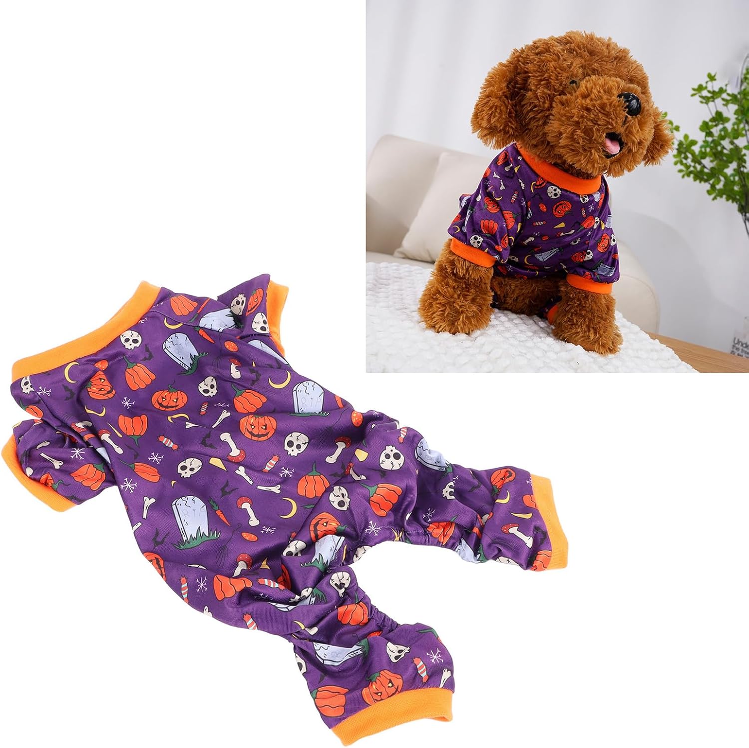 Dog Clothes Winter Outfits Pet Jumpsuits, Halloween Dog Pajama Warm Soft Cozy Clothes with Various Halloween Patterns