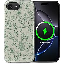 for iPhone 16e Case,Compatible with MagSafe,Dual-Layer Hard Shell + Silicone Cover,Full Body Protection Shockproof Case for iPhone 16e-Green Wildflower Floral Hand Drawn