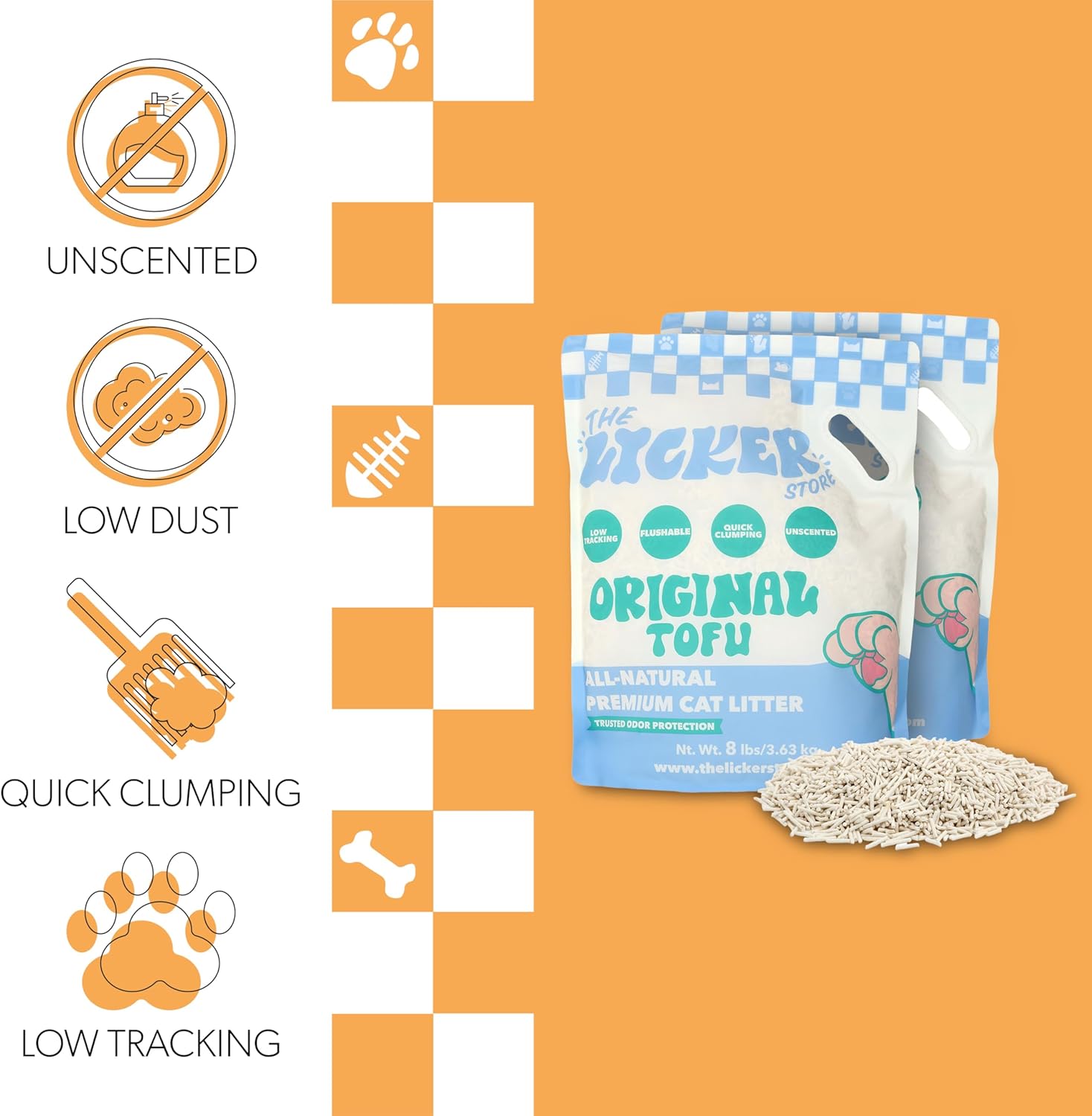 CLR3008A-SET2 Ultra Absorbent Fast Clumping, Flushable, Natural Ingredient, Odor Control, Low Dust and Low Tracking Tofu Cat Litter, 8 LBS x 2 Bags