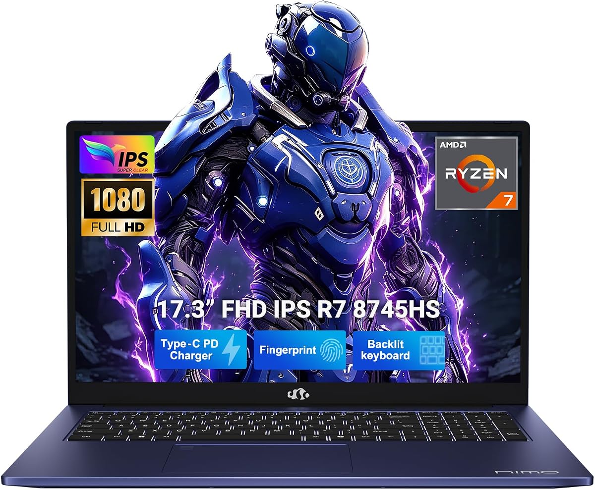 17.3" Light Gaming-AI-Laptop, AMD R7-8745HS (Up to 4.9GHz Beat R9 7940HS) 32GB RAM 1TB SSD 780M-Radeon, USB 4.0 FHD Backlit-KB PC for Multitasking & Remote Video Creators Streaming 2-Yr Warranty | (Up to 4.9GHz Beat R9 7940HS) 100W Type-C USB 4.0 Backlit-KB for Multitasking & Remote Video Creators Streaming 2-Yr Warranty