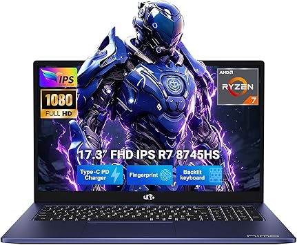 NIMO 17.3" Light Gaming-Creator-Laptop, 8-Core Ryzen 7 8745HS 32GB RAM 1TB SSD Beat i7 1360P up to 4.9GHz Radeon 780M, FHD 100W Fast PD for Video Editing, AI Tasks & Remote Streaming,
